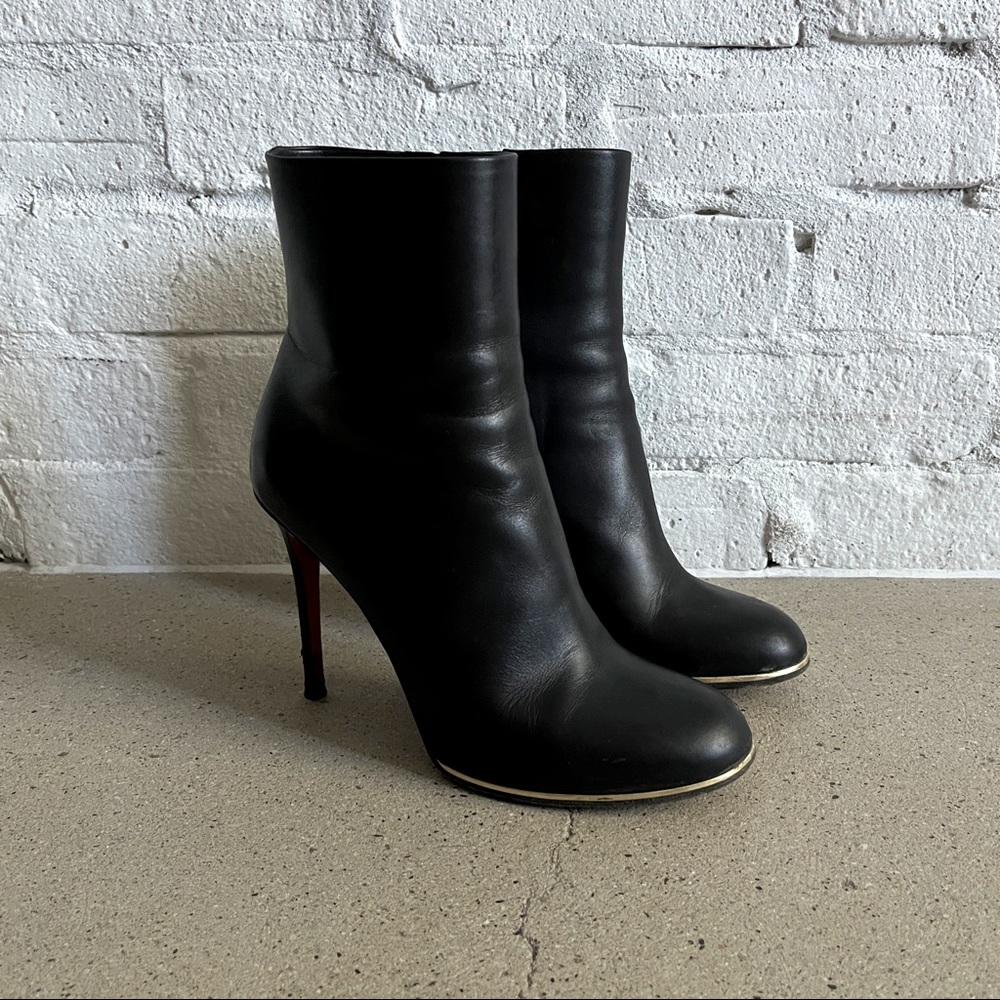 Givenchy Black Leather Stiletto Heeled Boots with Gold Metal Detail - Picture 1 of 11
